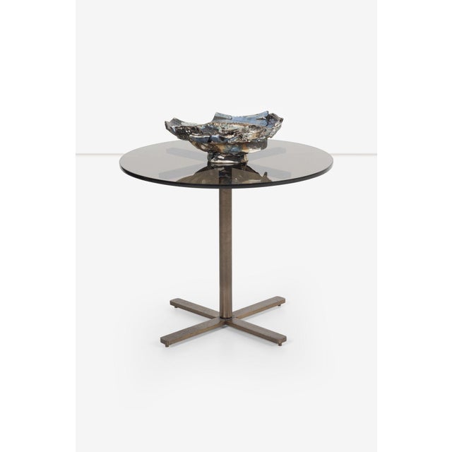 Mid-Century Modern Nicos Zographos Bronze Base End Table With Glass Top 1970's For Sale - Image 3 of 7