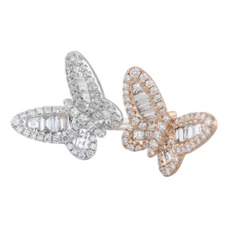 2.18ctw Diamond Butterfly Ring 18k White Rise Gold Size 6.5 Adjustable For Sale