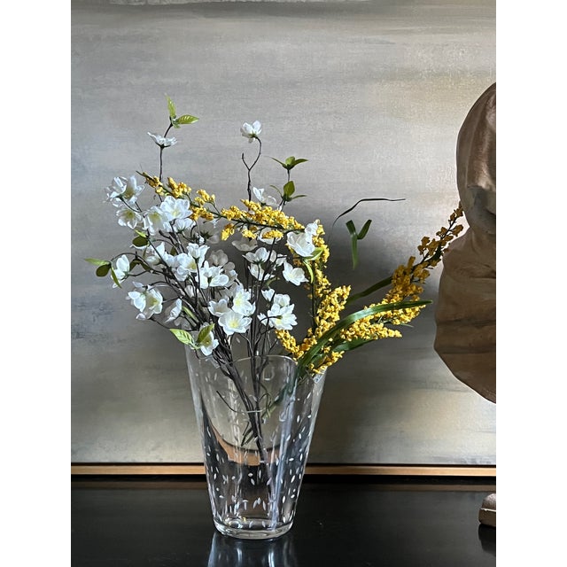 French vase made in France by Saint-Louis in the 2000's. The mouth blown vase has a flared scalloped rim and a etched cut...