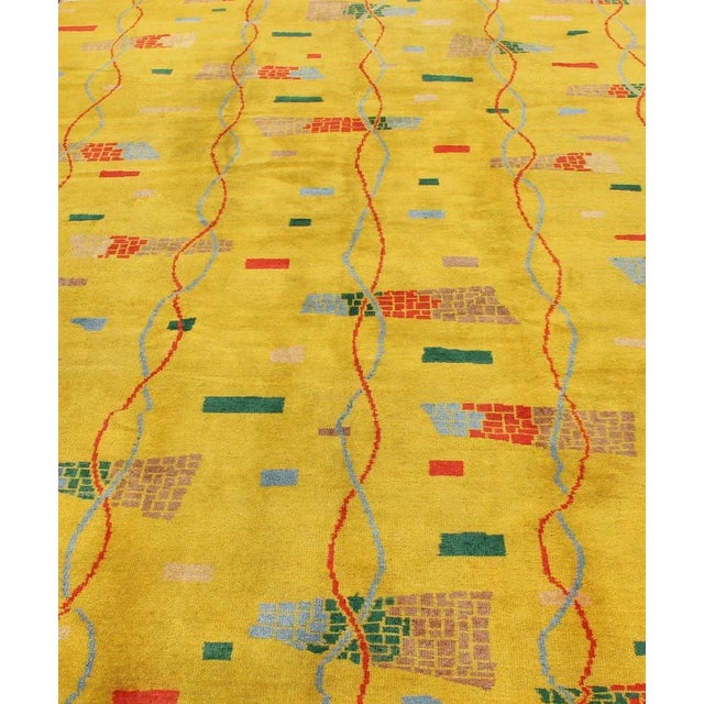 Mid 20th Century Mid 20th Century Mid-Century Modern Rug Turkish Carpet in Bright Yellow Red Blue Green & Pink For Sale - Image 5 of 13
