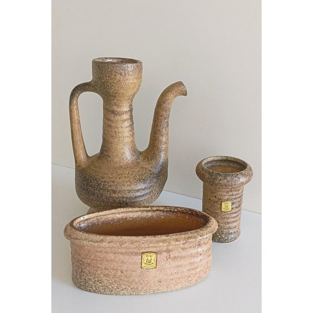 Tan Mid-Century Wabi-Sabi Style Handmade Ceramics Set by Marius Van Woerden, the Netherlands, 1960s, Set of 3 For Sale - Image 8 of 15