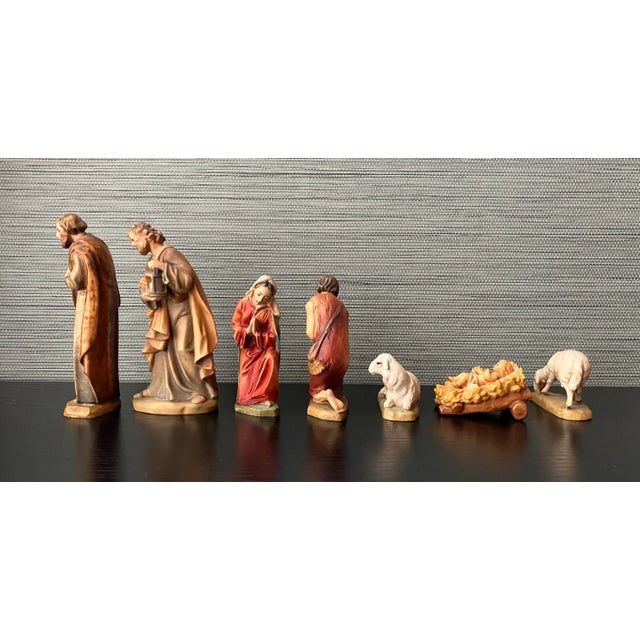Vintage Staffler Italian Hand-Painted Wooden Nativity Set, 7-Piece Christmas Figurines For Sale - Image 9 of 12