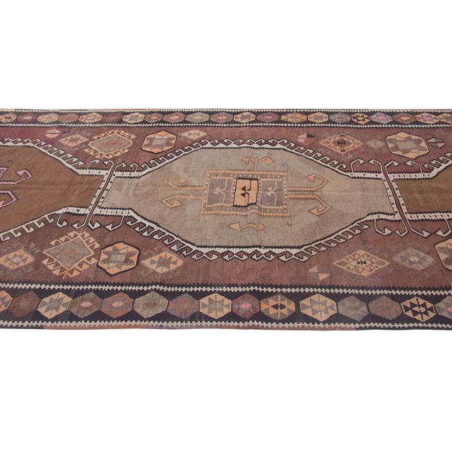 Mid-Century Modern Vintage Decorative Turkish Kars Kilim Rug For Sale - Image 3 of 6