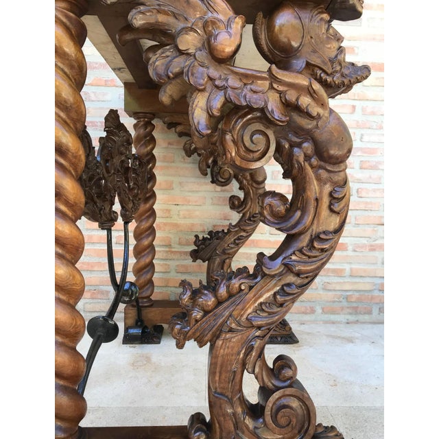 19th Century Console Carved Table Renaissance with Beige Marble Top For Sale - Image 13 of 18