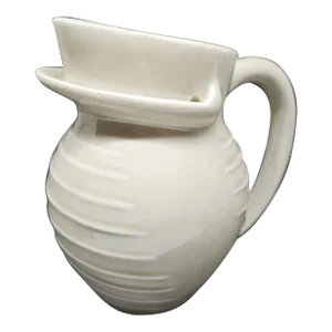 Vtg Ribbed Ringware Pottery Syrup Pitcher With Drip Return, MCM