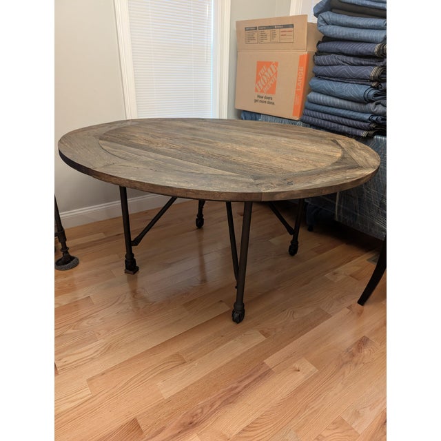 Rh Flatiron Round Elm & Steel Dining Table, 60" For Sale