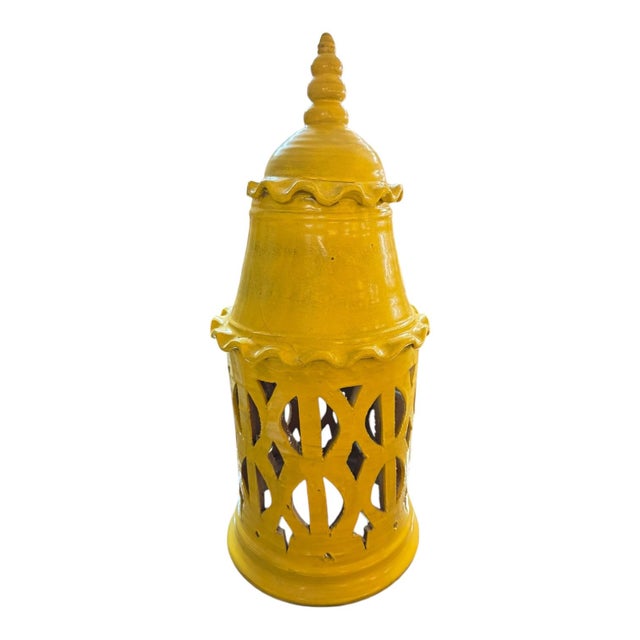 Moroccan Pottery Yellow Lantern Terracotta For Sale - Image 4 of 5