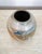 Tan Mid Century Modern Round Vase Blue Tan Glaze Studio Ceramic Weed Vintage Flower For Sale - Image 8 of 12