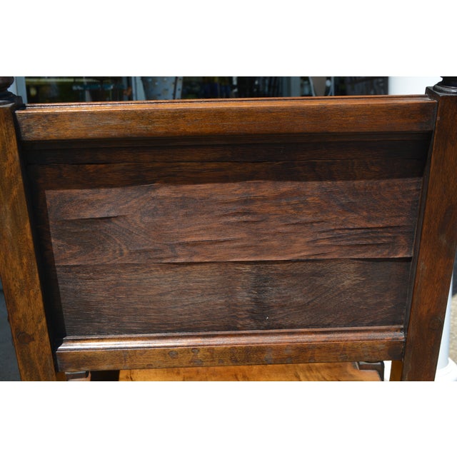 Antique Elgin a Simonds Dark Oak Wood Wainscot Side / Dining Chair W/ Arms & Carved Back For Sale - Image 17 of 18