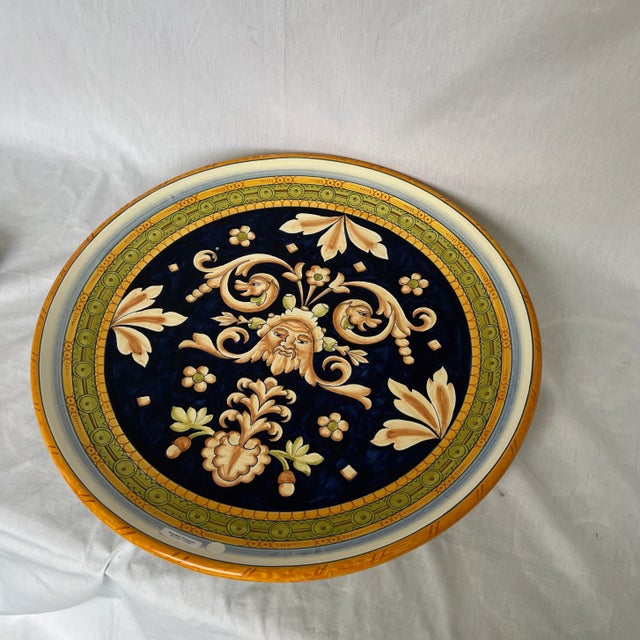 1990s Large Italian Hand Painted Round Ceramic Wall Plate For Sale - Image 9 of 12