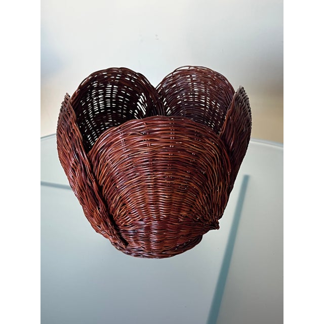 Contemporary Finely Woven Mahogany Toned Rattan Planter For Sale - Image 3 of 7
