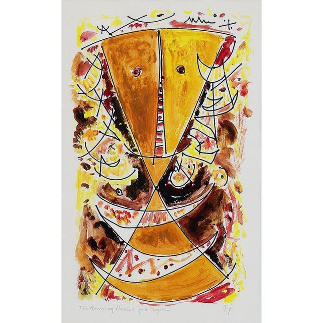 Egill Jacobsen (1910-1998): 'Laughing Mask Figure', ca. 1985. Signed with dedication: EJ. 80. Oil on cardboard....
