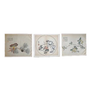 Vintage Signed Chinese Botanical Color Lithographs - Set of 3 For Sale