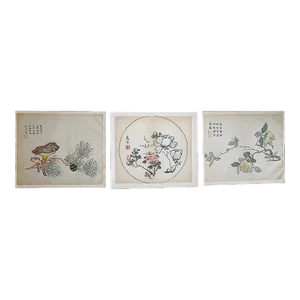 Vintage Signed Chinese Botanical Color Lithographs - Set of 3
