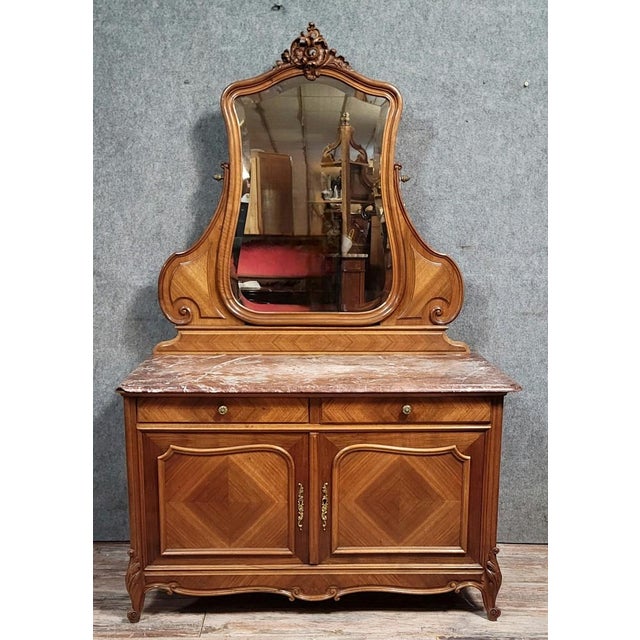 Louis XV Rococo Style Walnut Dressing Table with Cheval Glass, 1800s For Sale - Image 9 of 9