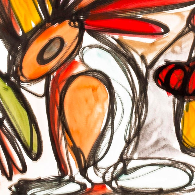 Rabbit Hunt — Bright Abstract Expressionist Composition With Figurative Elements, Oil Markers & Acrylics on Paper, 18 × 24 In For Sale In Chicago - Image 6 of 7