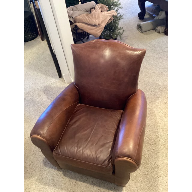 1990s Mitchell Gold Leather Club Chair and Ottoman For Sale - Image 5 of 12