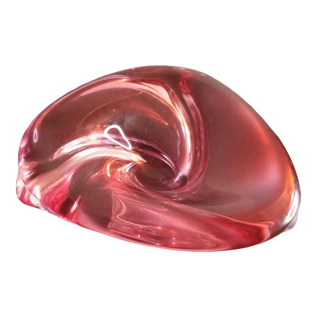 1980s Signed Pink Swirl Art Glass Ashtray Bowl by Val Saint Lambert For Sale