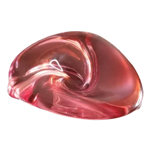 1980s Signed Pink Swirl Art Glass Ashtray Bowl by Val Saint Lambert