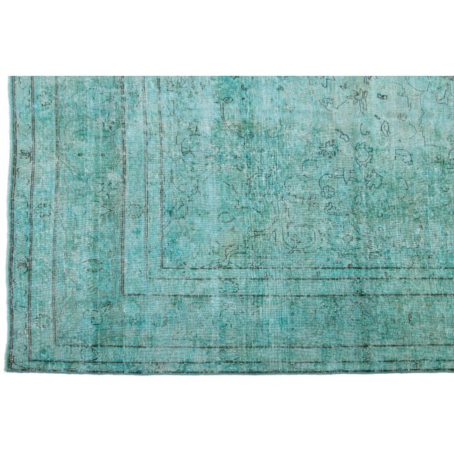 Green Allover Antique Overdyed Wool Rug Room Size in Green For Sale - Image 8 of 10
