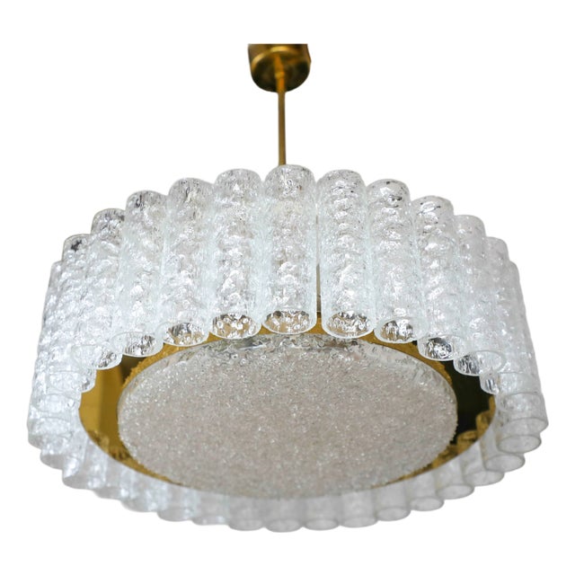 Vintage Ice Glass Tube Pendant Lamp from Doria Leuchten, Germany, 1970s For Sale