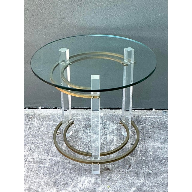Vintage Charles Hollis Jones Lucite and Brass Ring Side Table For Sale In West Palm - Image 6 of 12