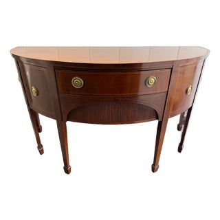 Late 20th Century Baker Furniture Federal Style Inlaid Mahogany Demilune Sideboard Buffet For Sale