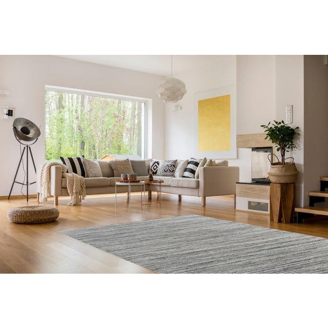 Contemporary 4x6 Ivory Hand-Knotted Wool Subtle Linear Texture Geometric Modern Carpet Rug For Sale - Image 3 of 8