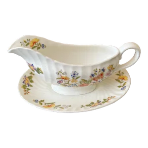 Late 19th Century Aynsley Cottage Garden Fine Bone China Gravy Boat & Underplate, Made in England