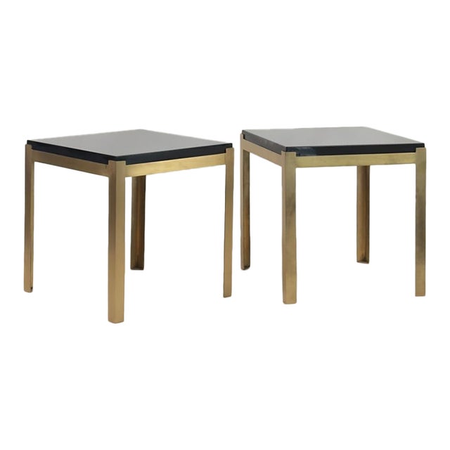 In-Stock Pair of Black Lacquer and Brass 'Caisson' Side Tables by Design Frères For Sale