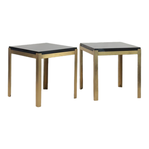 In-Stock Pair of Black Lacquer and Brass 'Caisson' Side Tables by Design Frères