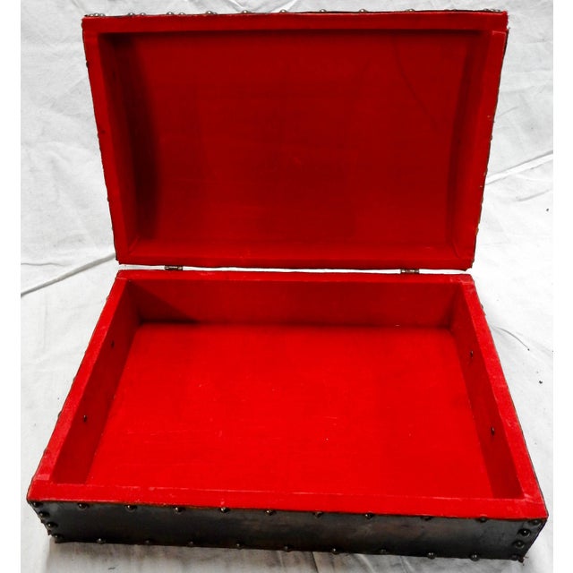 Wood Late 19th Century Leather Box With Hammered Bronze Tacks For Sale - Image 7 of 10