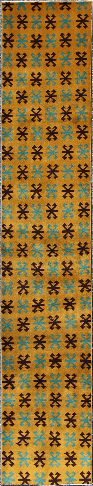 Long Runner With Mid-Century Modern Design in Yellow, Turquoise and Black