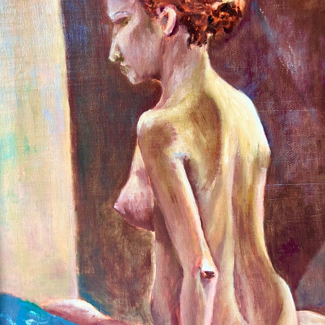 Paint Vintage 1960s Figural Nude Boudoir Oil Painting in Gold Frame For Sale - Image 7 of 7