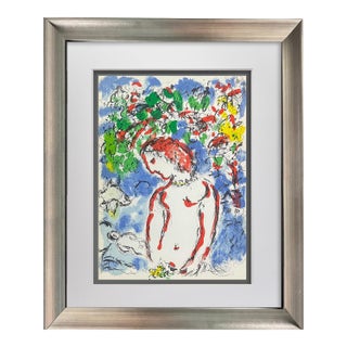 Marc Chagall Original 1972 Mourlot Paris Lithograph, Limited Edition Museum Framed For Sale