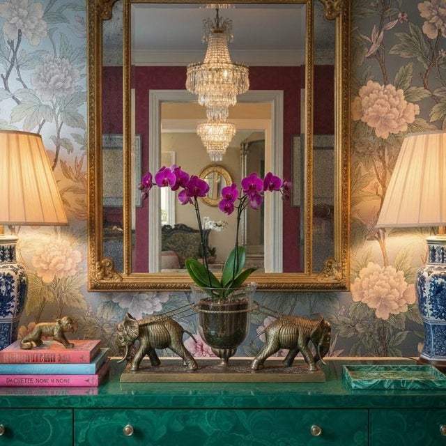 This monumental Turtle and Crane find is a masterclass in Palm Beach Regency glamour. Featuring two meticulously cast...