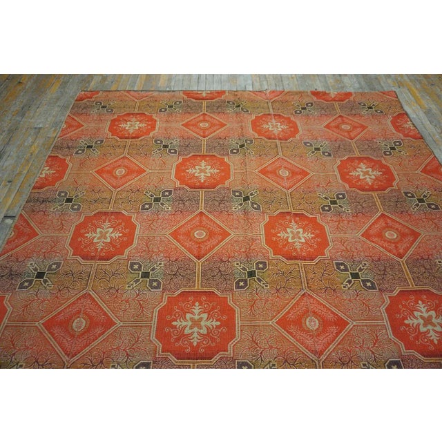 1870s Red Octagonal Geometric Antique American Ingrain Carpet 7'7" X 9'6" Flatweave Wool Rug For Sale - Image 4 of 15