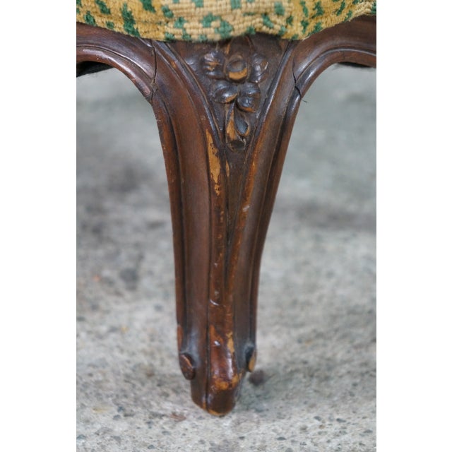Wood Antique Louis XV French Provincial Walnut Foot Stool Ottoman & Pillow Leopard For Sale - Image 7 of 17