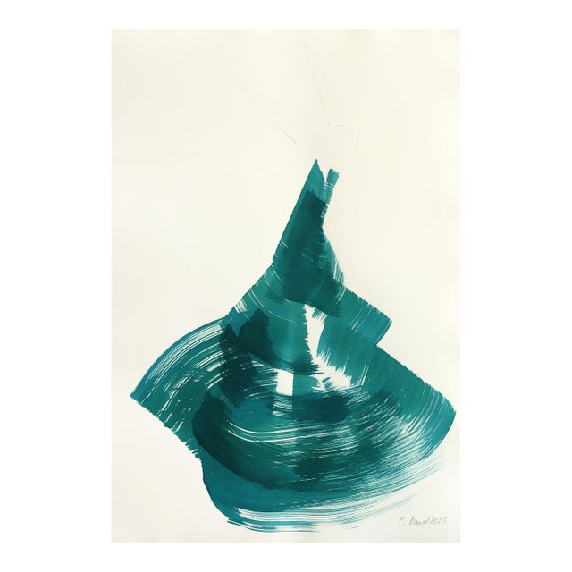 The Teal Dress 5 - Abstract Flowy Minimalist Figurative Ink Original Artwork by Bettina Mauel For Sale