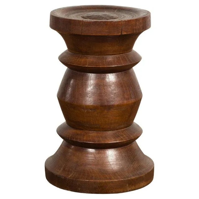 19th Century Rustic Indonesian Solid Wood Turned Stool with Brown Patina For Sale - Image 12 of 12