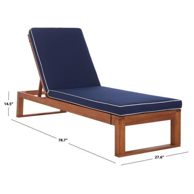 Spritely Home Sophie Chaise Lounge, Natural/Navy Cushion White Piping For Sale - Image 4 of 11