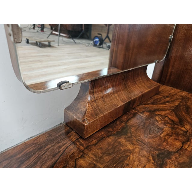 Brown Art Deco Walnut Dressing Table with Mirror, 1940 For Sale - Image 8 of 18