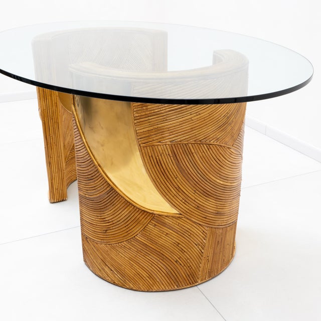 Mid-Century Modern Mid-Century Modern Italian Rattan and Brass Dining Table by Vivai Del Sud, 1970s For Sale - Image 3 of 9