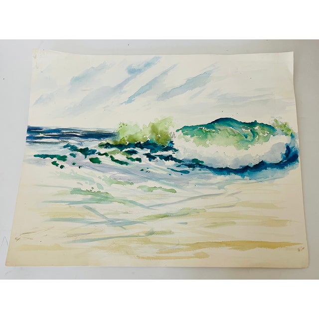 Lovely watercolor seascape on white woven paper.