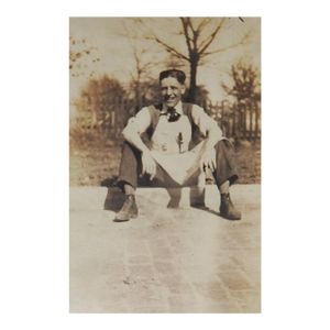 Early 20th Century Sepia Snapshot Shop Boy on Break Photograph