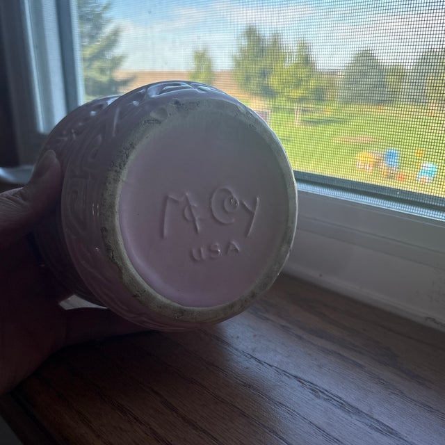 1940s McCoy Greek Key and Hobnail Pink Pottery Flowerpot For Sale - Image 6 of 6
