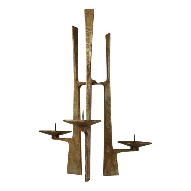 Sculptural Three-Arm Candelabra in Forged Steel, 1960 For Sale