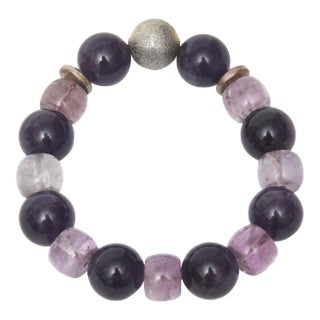 Bracelet With Silver and Purple Stones With Stretch Elastic Jeweler Made For Sale