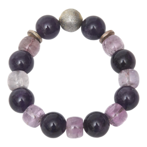 Bracelet With Silver and Purple Stones With Stretch Elastic Jeweler Made