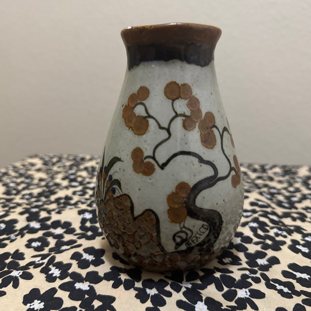 1980s 1980s Mexican Pottery Bud Vase Blue Bird For Sale - Image 5 of 10